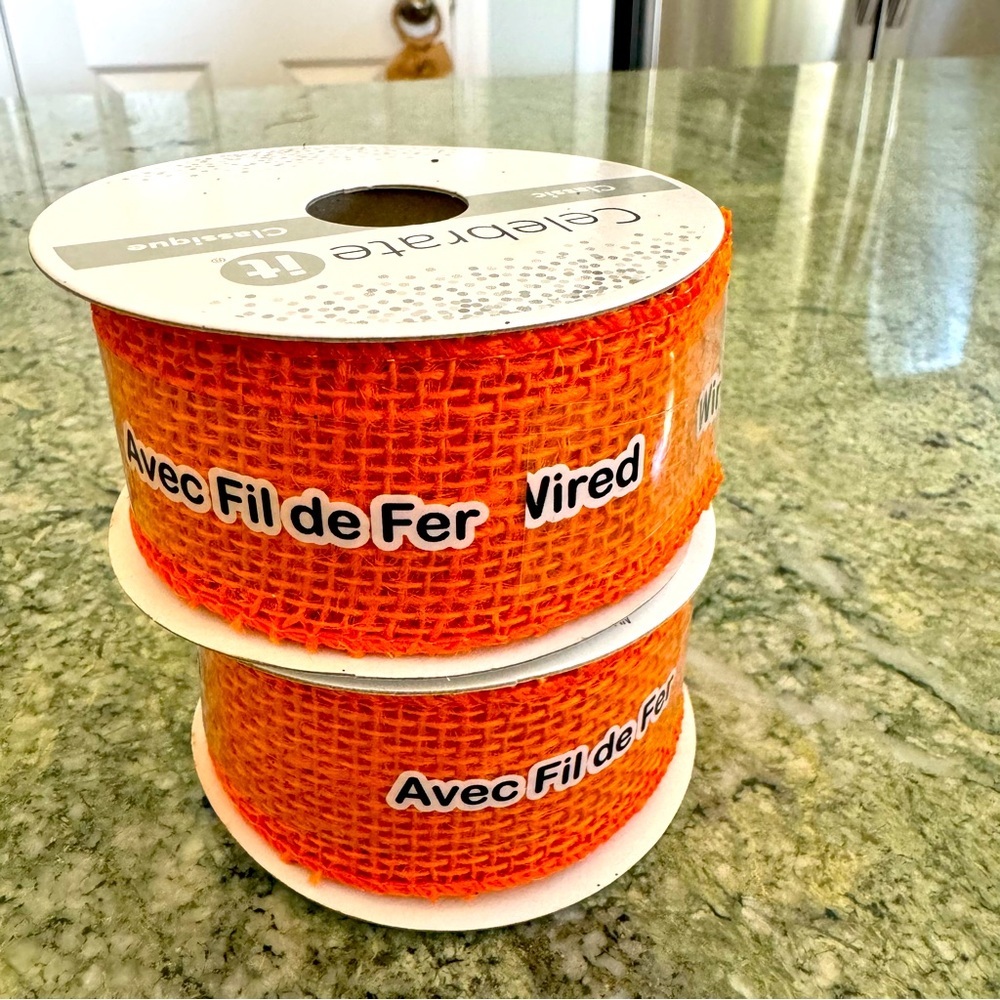 Wires Ribbon | Orange 1-1/2”x3yds 100% Jute Set of 2